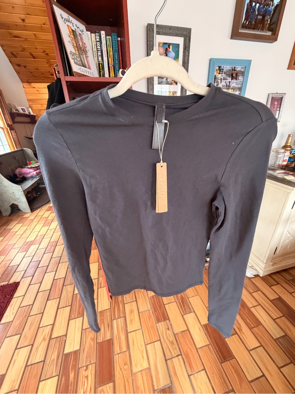 SKIMS Black Long-Sleeve Crewneck Top